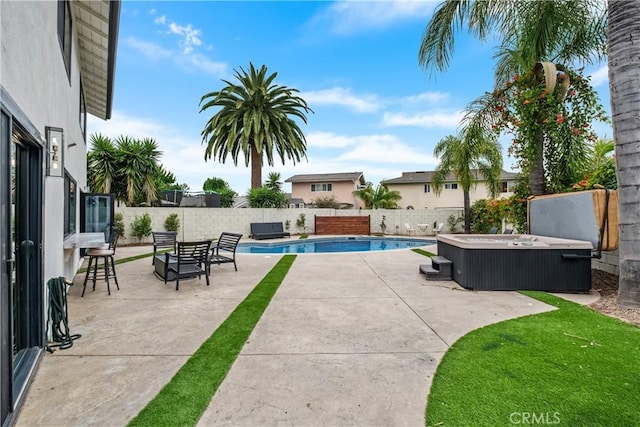 3550 Goldenrod Cir, Seal Beach, CA 90740 - view of pool with a hot tub, a fenced backyard, and a patio area