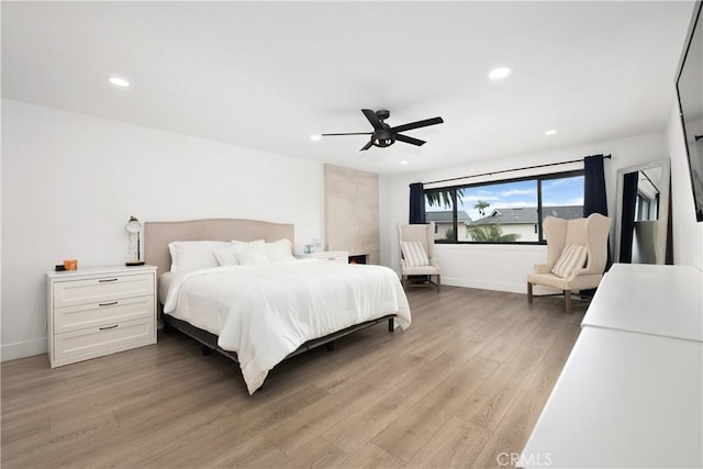 3550 Goldenrod Cir, Seal Beach, CA 90740 - bedroom featuring recessed lighting, light wood-style flooring, baseboards, and a ceiling fan