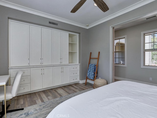 1 Lennox Ct, Ladera Ranch, CA 92694 - bedroom featuring light wood-style flooring, a ceiling fan, ornamental molding, and baseboards