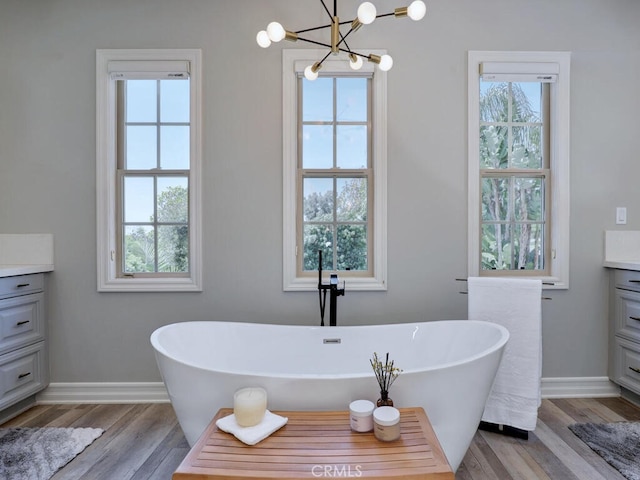 1 Lennox Ct, Ladera Ranch, CA 92694 - bathroom featuring vanity, plenty of natural light, wood finished floors, and a freestanding tub
