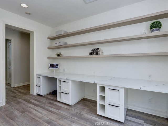 1 Lennox Ct, Ladera Ranch, CA 92694 - unfurnished office with built in study area, light wood finished floors, baseboards, and recessed lighting