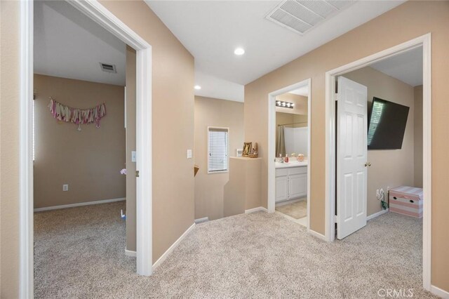 3762 Almansa Way, Perris, CA 92571 - corridor featuring carpet flooring, baseboards, and recessed lighting
