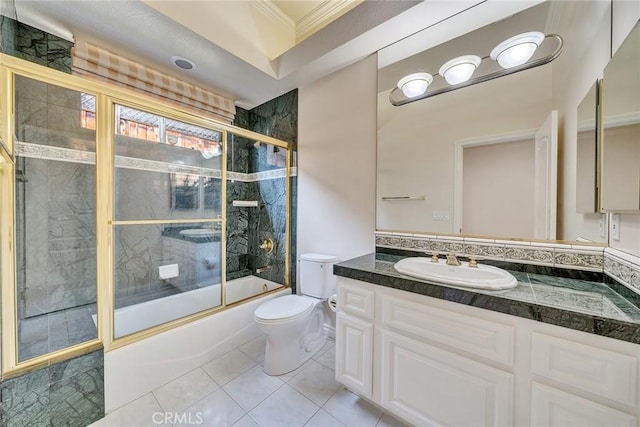 1768 Oakwood Ave, Arcadia, CA 91006 - full bath featuring tile patterned floors, ornamental molding, toilet, combined bath / shower with glass door, and vanity