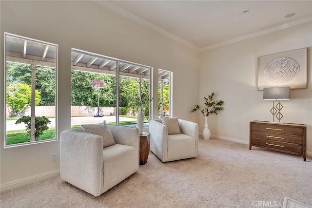 1768 Oakwood Ave, Arcadia, CA 91006 - sitting room with plenty of natural light, light colored carpet, baseboards, and crown molding