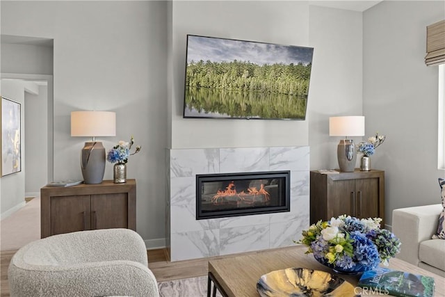 13897 Mesa View Dr, Victorville, CA 92392 - living room featuring wood finished floors, a fireplace, and baseboards