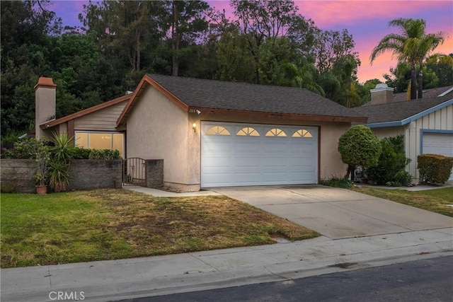 366 Elderberry St, La Verne, CA 91750 - view of front of property featuring a chimney, an attached garage, driveway, a front lawn, and a gate