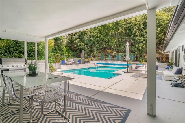 3839 Davana Rd, Sherman Oaks, CA 91423 - view of pool with area for grilling, a patio, and outdoor dining space