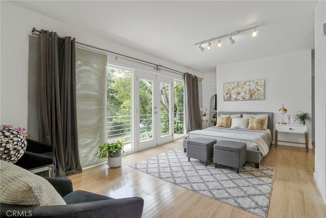 3839 Davana Rd, Sherman Oaks, CA 91423 - bedroom featuring french doors, access to outside, light wood-style flooring, and track lighting