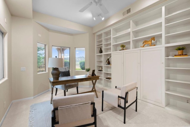 4036 Stonebridge Ln, Rancho Santa Fe, CA 92091 - home office featuring light colored carpet, ceiling fan, and baseboards