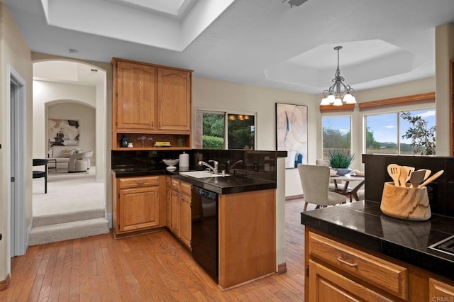 4036 Stonebridge Ln, Rancho Santa Fe, CA 92091 - kitchen featuring a tray ceiling, black dishwasher, a sink, and plenty of natural light
