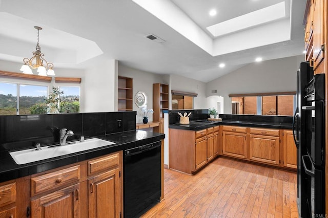 4036 Stonebridge Ln, Rancho Santa Fe, CA 92091 - kitchen with a raised ceiling, dishwasher, a sink, a peninsula, and recessed lighting