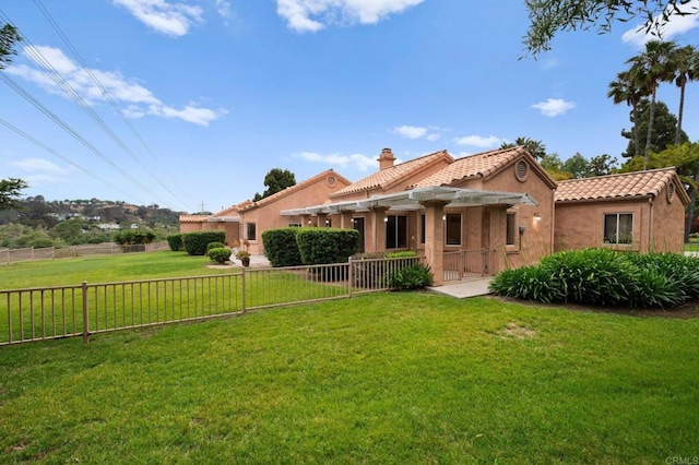 4036 Stonebridge Ln, Rancho Santa Fe, CA 92091 - back of house featuring a chimney, a tile roof, and stucco siding