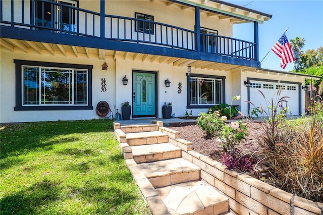 24751 Mosquero Ln, Mission Viejo, CA 92691 - view of front facade featuring a balcony, stucco siding, and a front yard