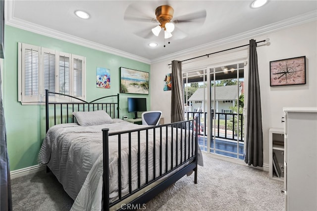 24751 Mosquero Ln, Mission Viejo, CA 92691 - bedroom featuring carpet, access to exterior, baseboards, ornamental molding, and recessed lighting