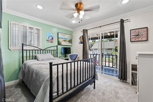 24751 Mosquero Ln, Mission Viejo, CA 92691 - bedroom with access to outside, carpet floors, ornamental molding, recessed lighting, and ceiling fan