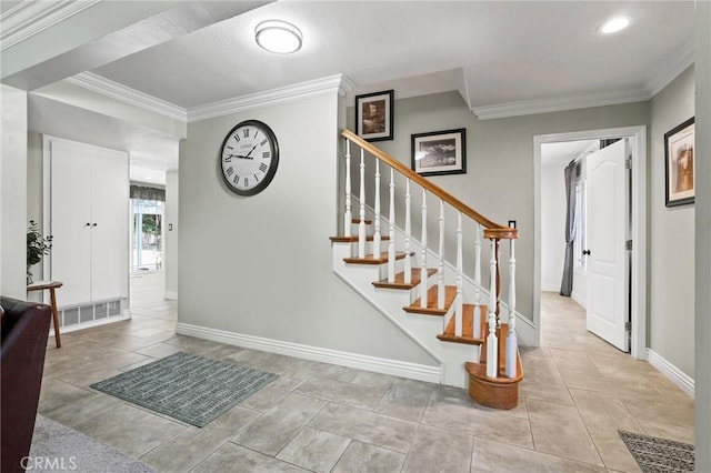 24751 Mosquero Ln, Mission Viejo, CA 92691 - stairs with crown molding and tile patterned flooring
