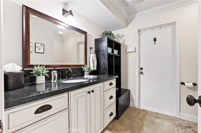 24751 Mosquero Ln, Mission Viejo, CA 92691 - bathroom featuring crown molding, vanity, and baseboards