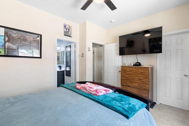 350 E Nugent St, Lancaster, CA 93535 - carpeted bedroom with a ceiling fan and connected bathroom