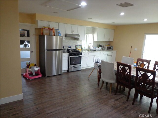 1908 Bailey Ave, Rosemead, CA 91770 - kitchen featuring stainless steel appliances, under cabinet range hood, light countertops, white cabinetry, and decorative backsplash
