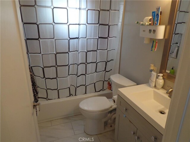 1908 Bailey Ave, Rosemead, CA 91770 - bathroom featuring marble finish flooring, vanity, toilet, and shower / tub combo with curtain