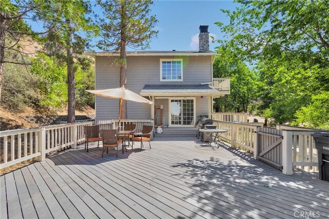 3537 Pinon Pines Rd, Wrightwood, CA 92397 - wooden deck featuring outdoor dining area