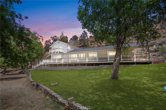 3537 Pinon Pines Rd, Wrightwood, CA 92397 - back of house featuring a lawn and a wooden deck