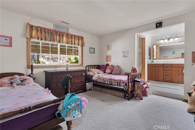 3537 Pinon Pines Rd, Wrightwood, CA 92397 - carpeted bedroom featuring a sink and ensuite bathroom