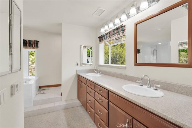 3537 Pinon Pines Rd, Wrightwood, CA 92397 - bathroom featuring plenty of natural light, double vanity, and a garden tub
