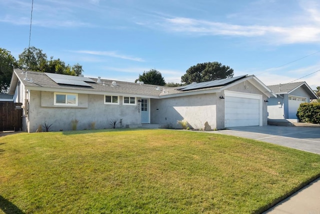 4158 Seri St, San Diego, CA 92117 - single story home with stucco siding, roof mounted solar panels, a garage, and concrete driveway