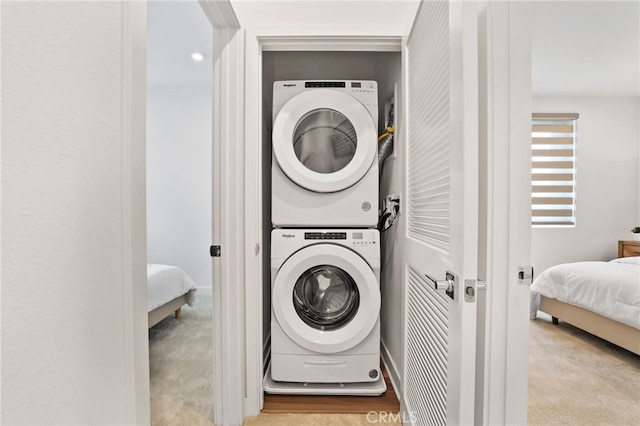 1914 W Bushell St, Anaheim, CA 92805 - washroom with estacked washer and dryer and carpet floors