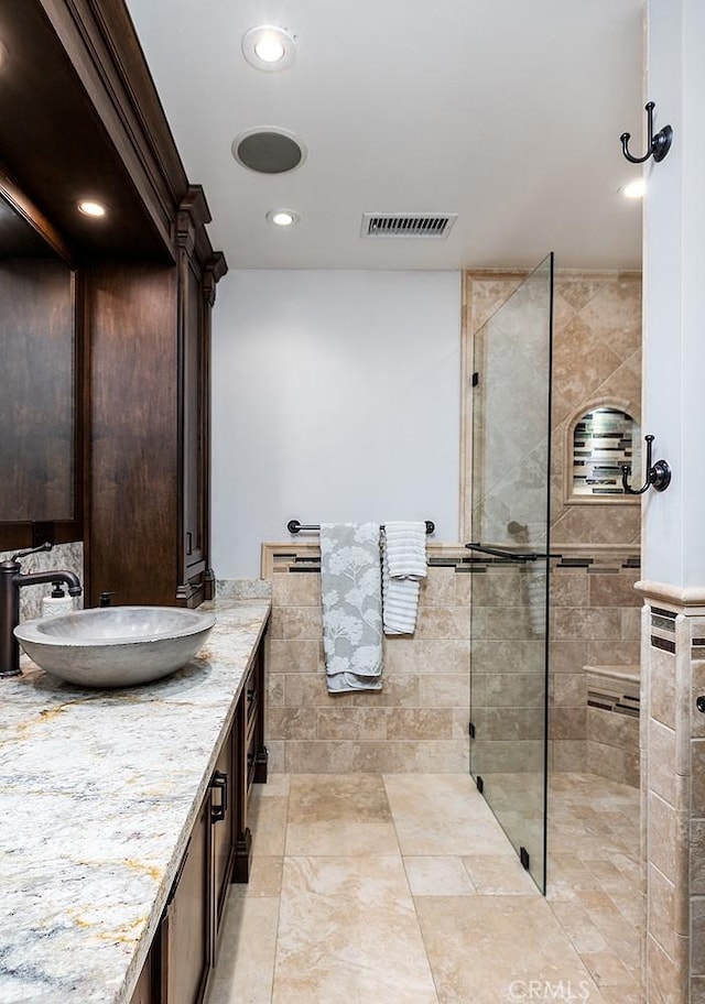 2212 Rim Rd, Duarte, CA 91008 - bathroom with walk in shower, vanity, and recessed lighting