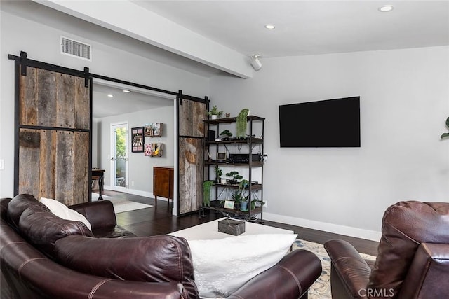 2212 Rim Rd, Duarte, CA 91008 - living area with a barn door, recessed lighting, and wood finished floors