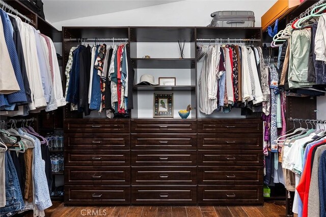2212 Rim Rd, Duarte, CA 91008 - walk in closet with dark wood-type flooring and vaulted ceiling