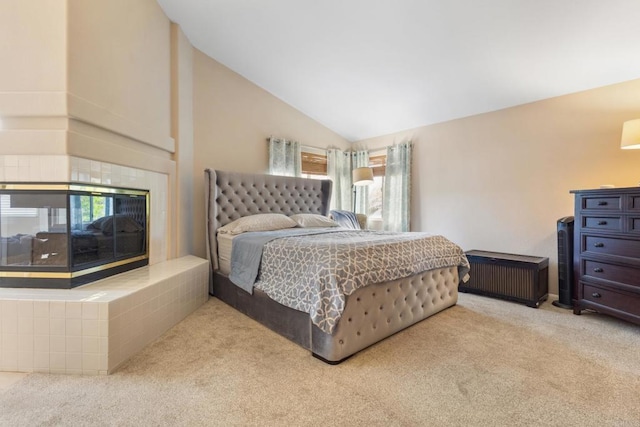 1394 Corte Magna, Oceanside, CA 92057 - bedroom featuring carpet flooring, multiple windows, lofted ceiling, and a fireplace
