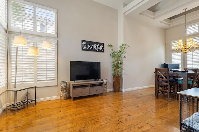 1394 Corte Magna, Oceanside, CA 92057 - office space with a chandelier, baseboards, wood finished floors, coffered ceiling, and beam ceiling