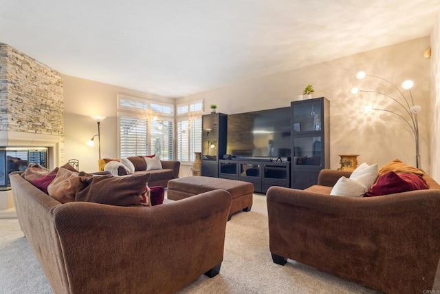 1394 Corte Magna, Oceanside, CA 92057 - living room with light colored carpet and a stone fireplace
