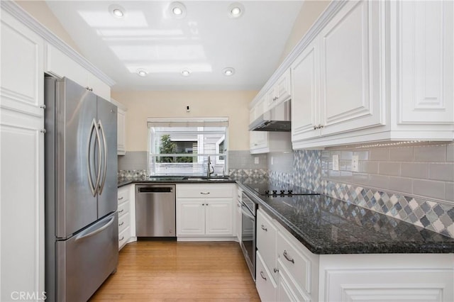 19 Byron Close, Laguna Niguel, CA 92677 - kitchen featuring appliances with stainless steel finishes, under cabinet range hood, a sink, white cabinetry, and recessed lighting