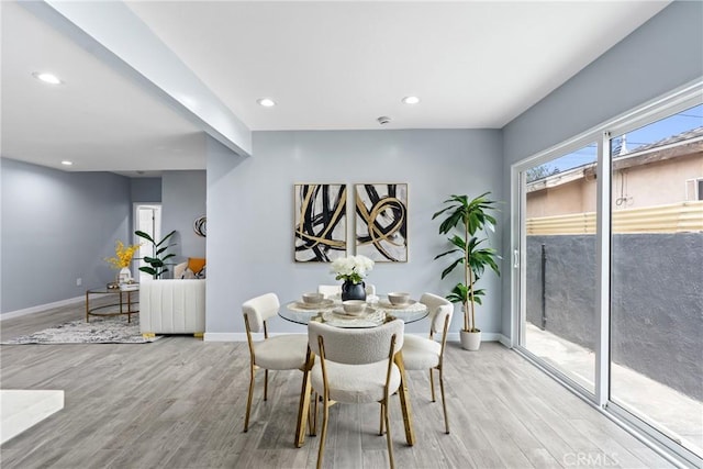 7321 Eglise Ave, Pico Rivera, CA 90660 - dining space with light wood-style flooring, baseboards, and recessed lighting