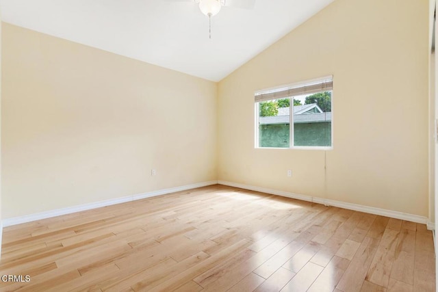 260262 Acacia St, Altadena, CA 91001 - spare room featuring light wood-style flooring, baseboards, ceiling fan, and high vaulted ceiling