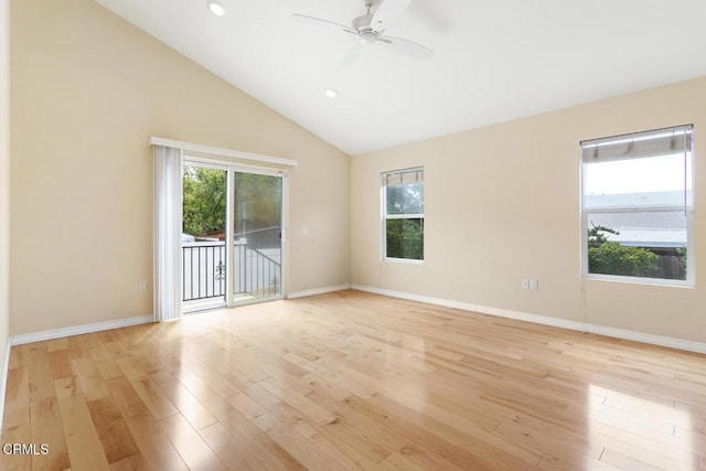 260262 Acacia St, Altadena, CA 91001 - spare room with light wood-style floors, a ceiling fan, lofted ceiling, baseboards, and recessed lighting