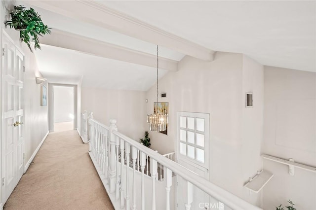 22443 Robin Oaks, Diamond Bar, CA 91765 - corridor featuring an upstairs landing, a chandelier, and light carpet