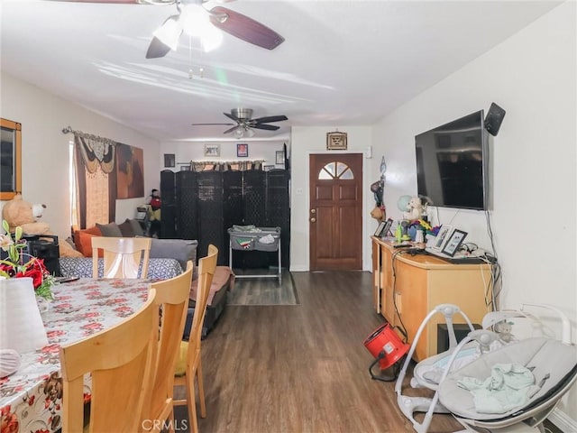119 W 61st St, Los Angeles, CA 90003 - dining space featuring wood finished floors and ceiling fan