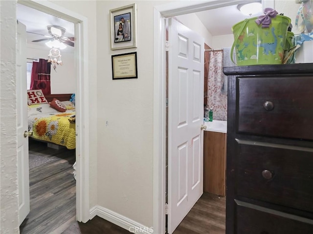 119 W 61st St, Los Angeles, CA 90003 - corridor with dark wood-style floors and baseboards