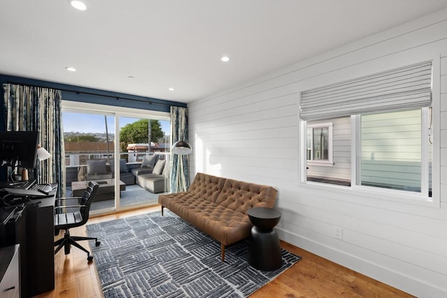 867 Wilbur Ave, San Diego, CA 92109 - home office featuring wood finished floors, recessed lighting, wood walls, and baseboards