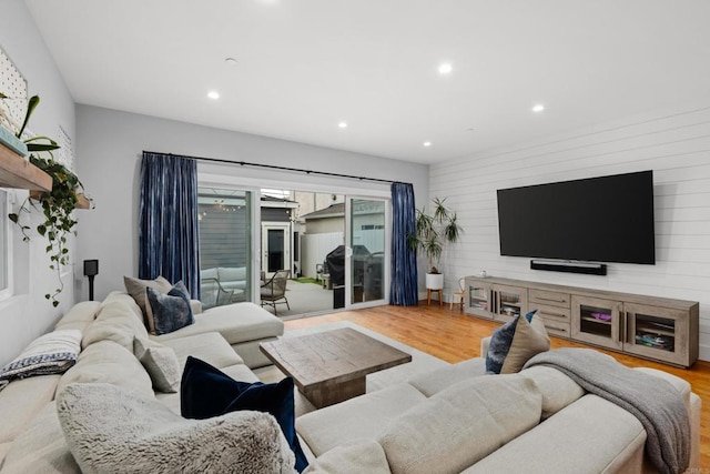 867 Wilbur Ave, San Diego, CA 92109 - living area with recessed lighting, wood finished floors, and wooden walls