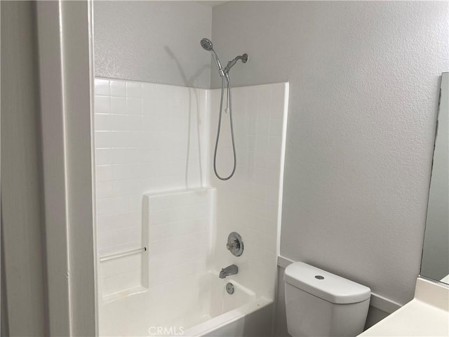 28227 Cobbler Ct, Menifee, CA 92585 - full bathroom featuring toilet, shower / bathtub combination, a textured wall, and vanity