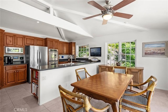 790 Wendt Ter, Laguna Beach, CA 92651 - dining space featuring light tile patterned floors and a ceiling fan