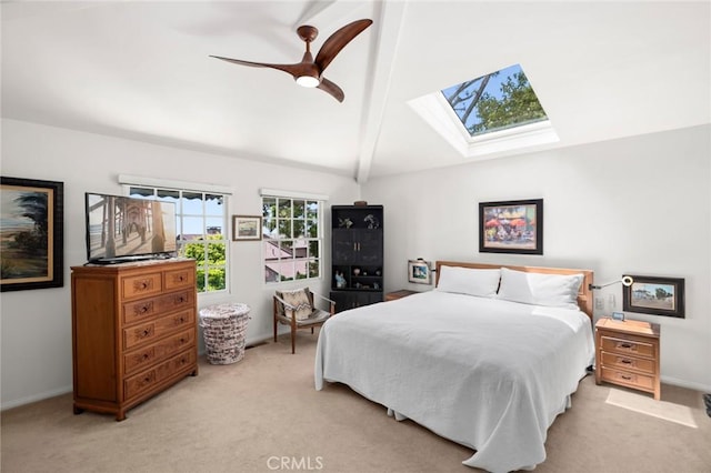 790 Wendt Ter, Laguna Beach, CA 92651 - bedroom featuring light carpet, a skylight, baseboards, and ceiling fan