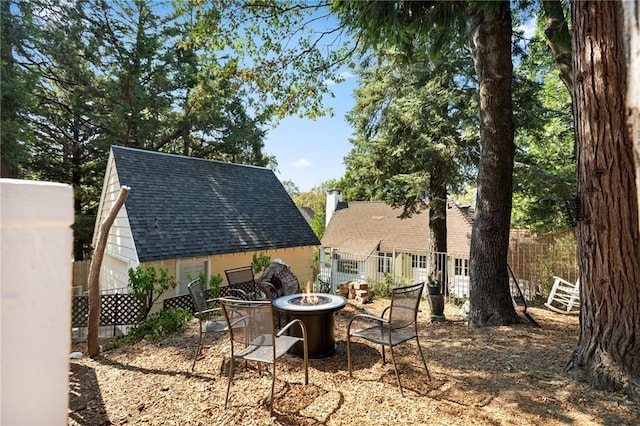 186 Hemlock Dr, Lake Arrowhead, CA 92352 - view of patio with a fire pit