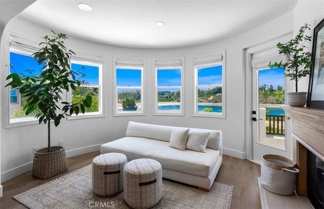 31 Harcourt, Newport Coast, CA 92657 - living area featuring baseboards, healthy amount of natural light, wood finished floors, and recessed lighting